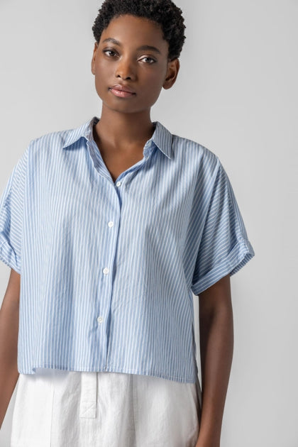 Striped Boxy Button Down in Malibu Stripe