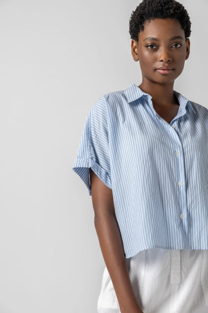 Striped Boxy Button Down in Malibu Stripe