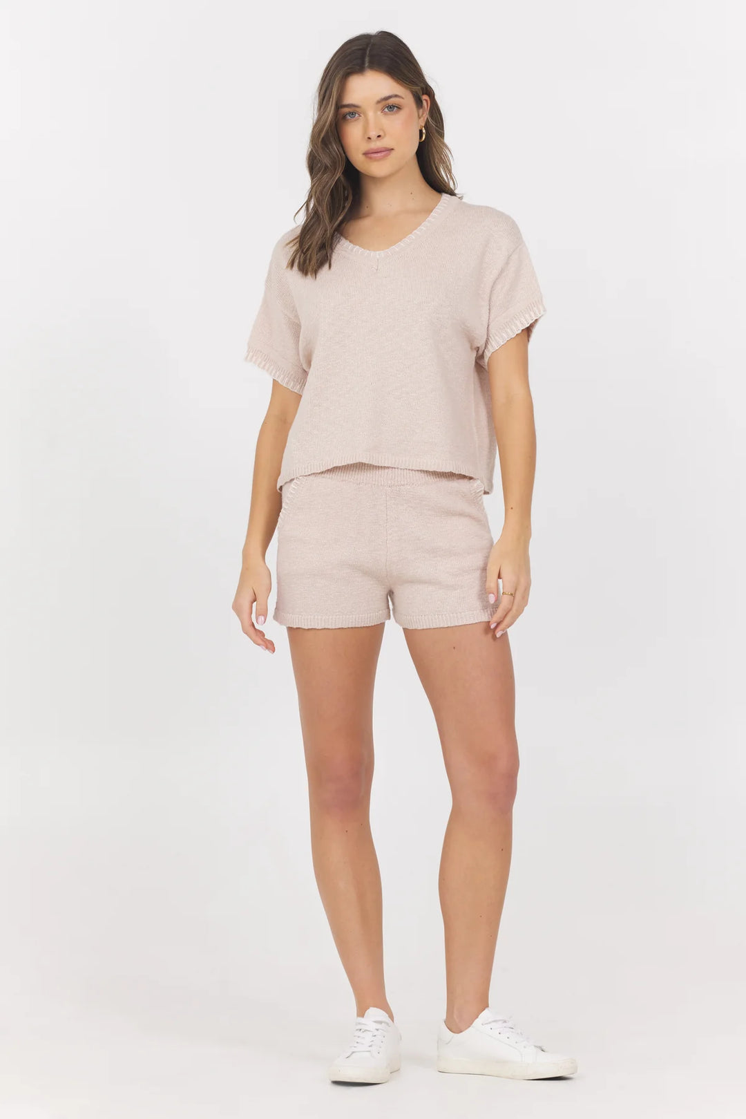 Summer Sand White Sweater with Whipstitch