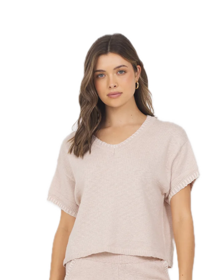 Summer Sand White Sweater with Whipstitch