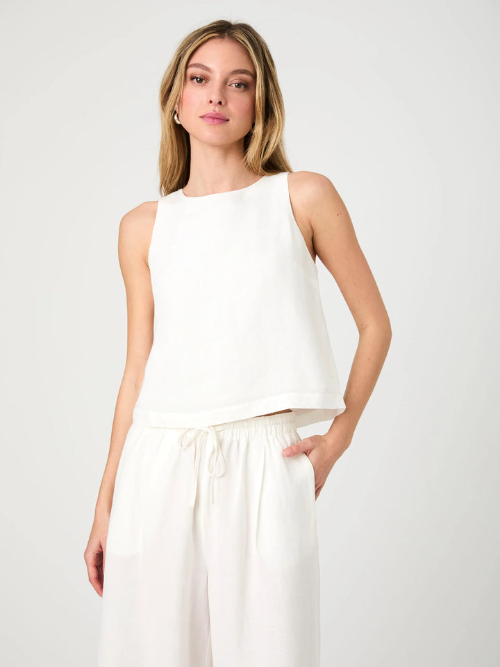 Summer White Birdie Linen Swing Top