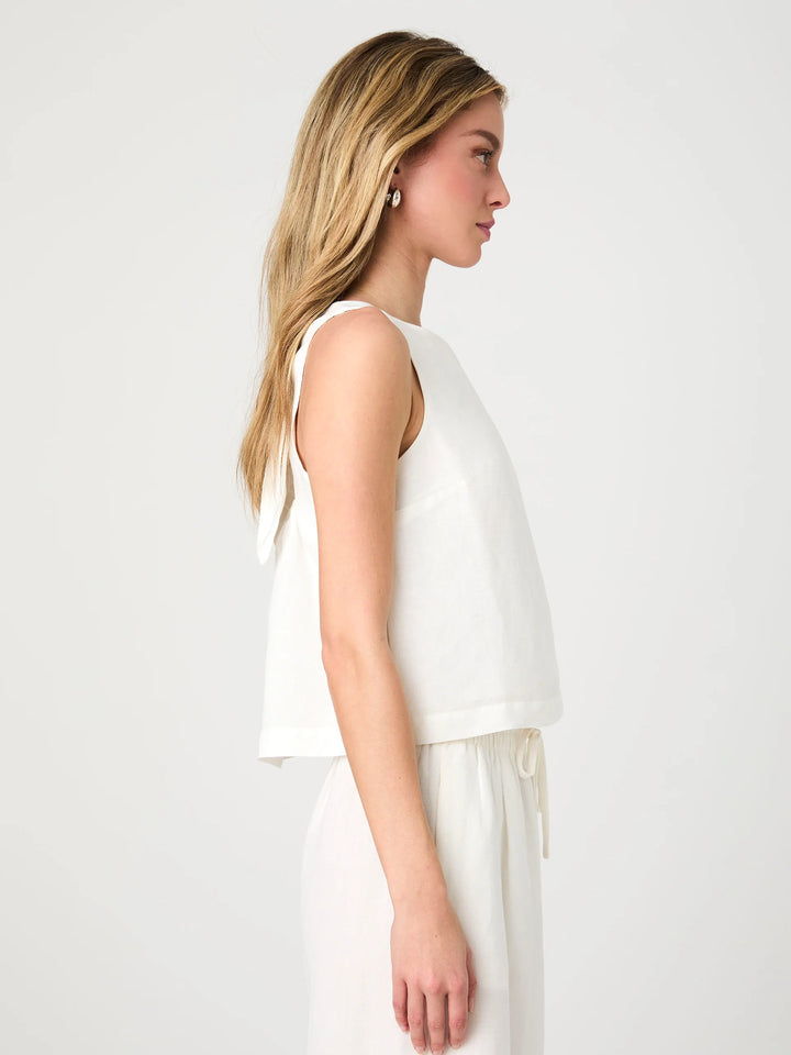 Summer White Birdie Linen Swing Top