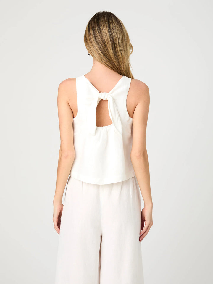 Summer White Birdie Linen Swing Top