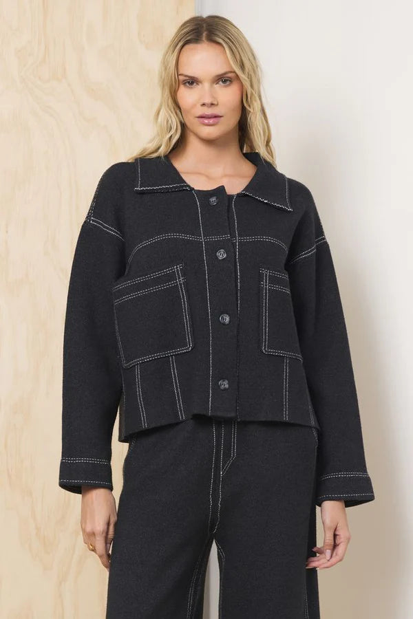 Sweater Jacket with Contrast Stitching Madison's Niche 