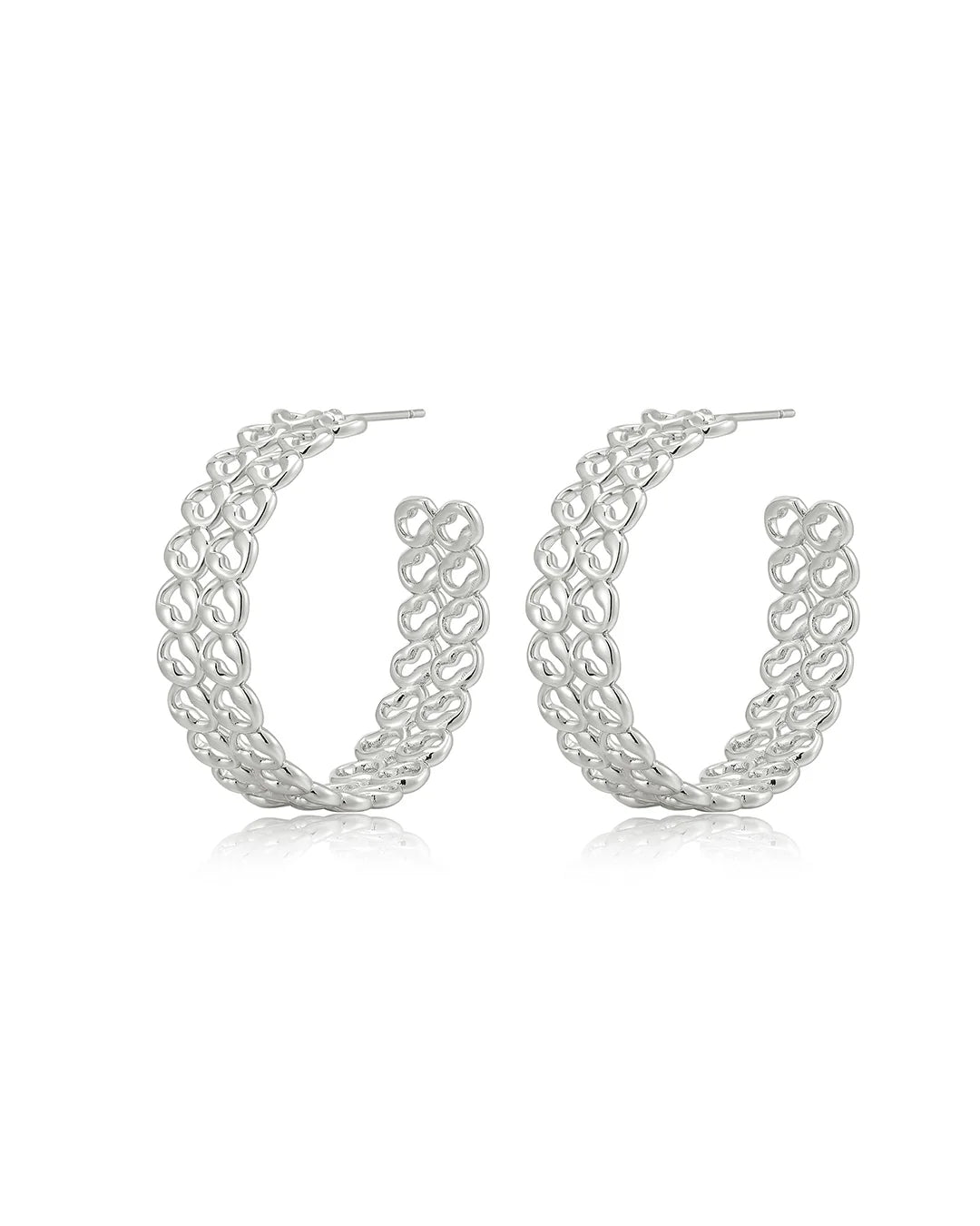 Metal Lace Hoops in Silver