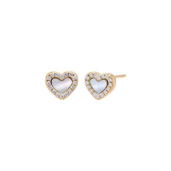 Pave Heart Studs - Mother of Pearl