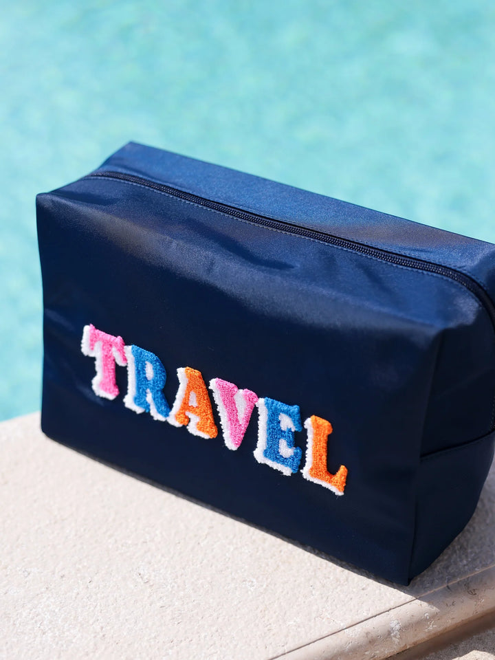 "Travel" Oversized Zip Pouch in Navy