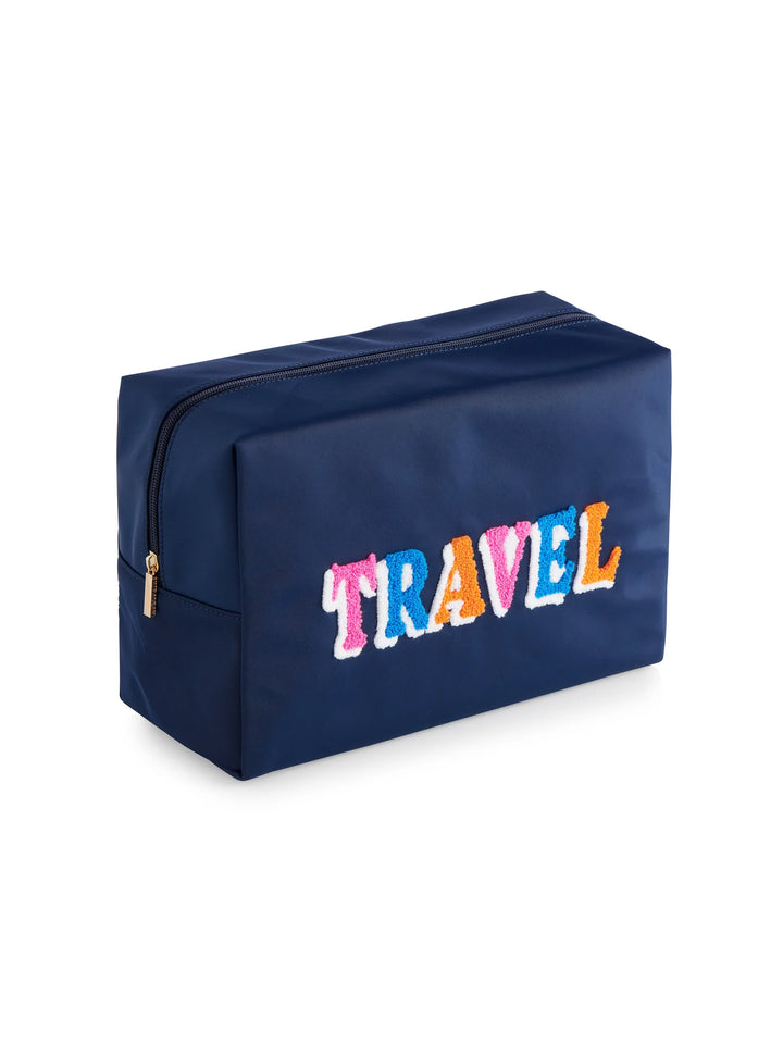 "Travel" Oversized Zip Pouch in Navy