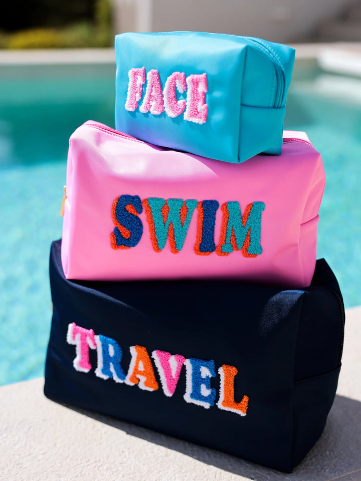 "Travel" Oversized Zip Pouch in Navy