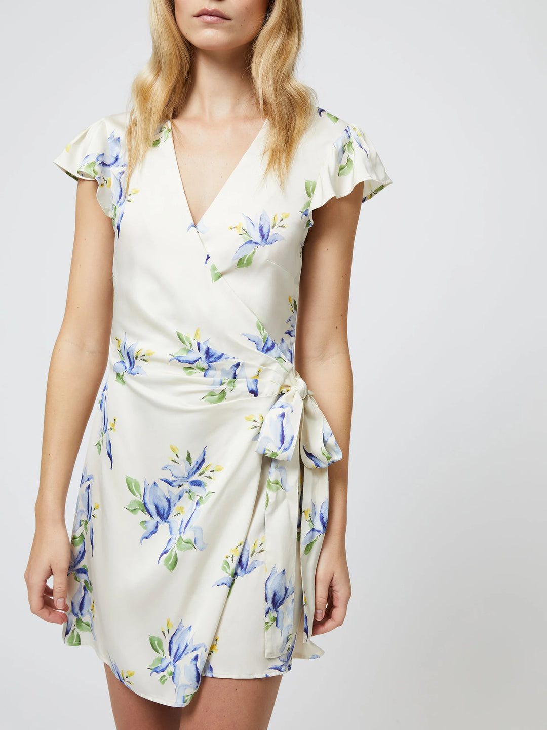Vivian Ennis Satin Wrap Dress in Pale Iris Multi