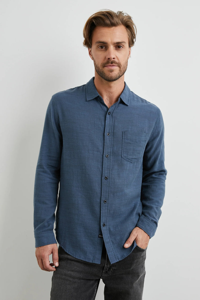 Wyatt Long Sleeve Button Down in Sea Blue - Madison's Niche 