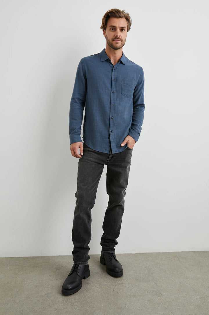 Wyatt Long Sleeve Button Down in Sea Blue - Madison's Niche 