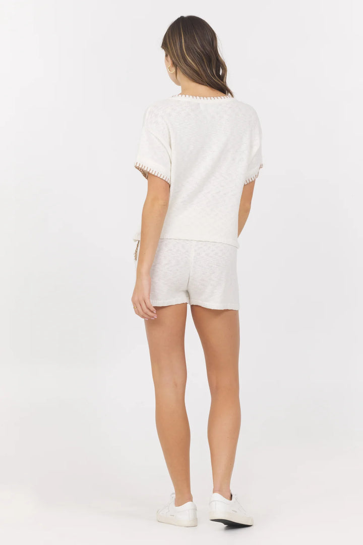 White Summer Sand Sweater with Whipstitch