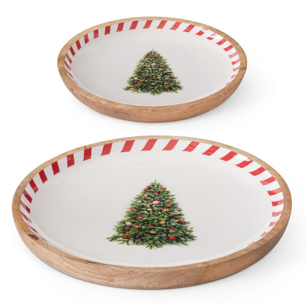 Wood Plates with Christmas Tree Enameled Center Madison's Niche 