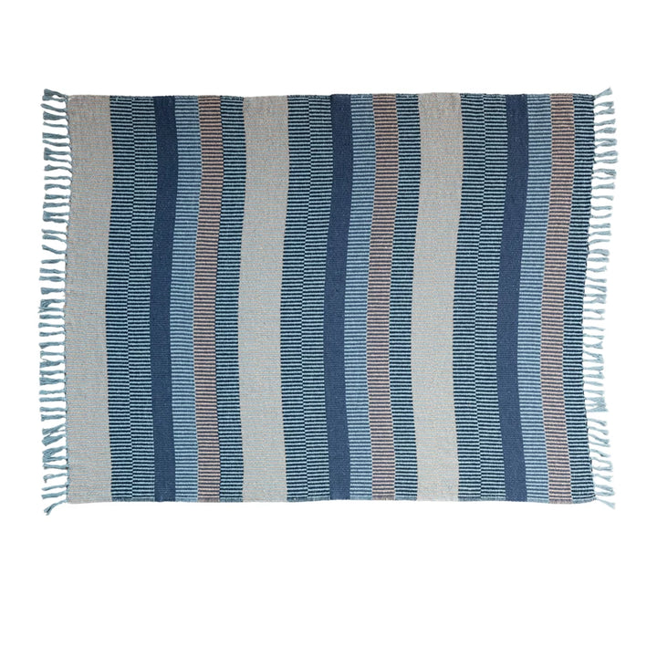 Dark Blue Striped Woven Recycled Cotton Blend Throw