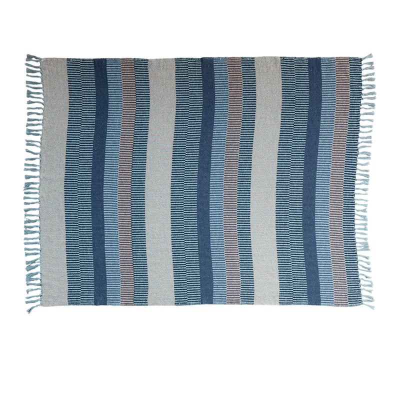 Dark Blue Striped Woven Recycled Cotton Blend Throw