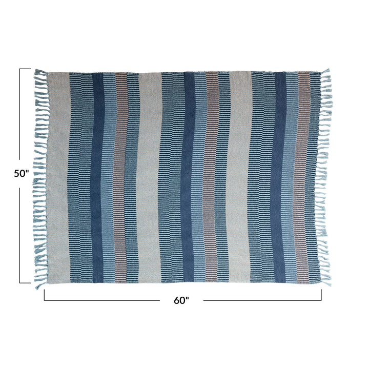 Dark Blue Striped Woven Recycled Cotton Blend Throw