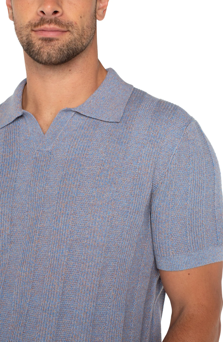 Blue And Peach Johnny Collar Sweater Knit