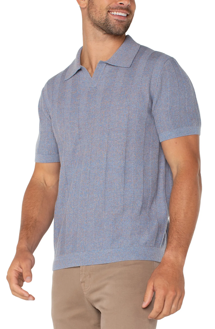 Blue And Peach Johnny Collar Sweater Knit