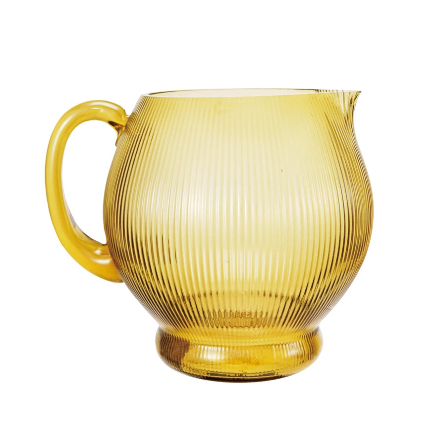 Amber Fluted Glass Pitcher