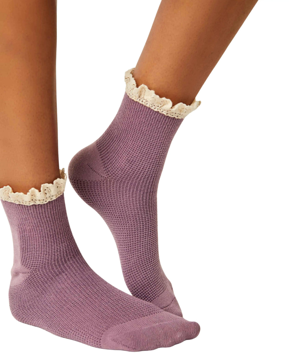 Waffle Knit Ankle Socks in Plum - Madison&