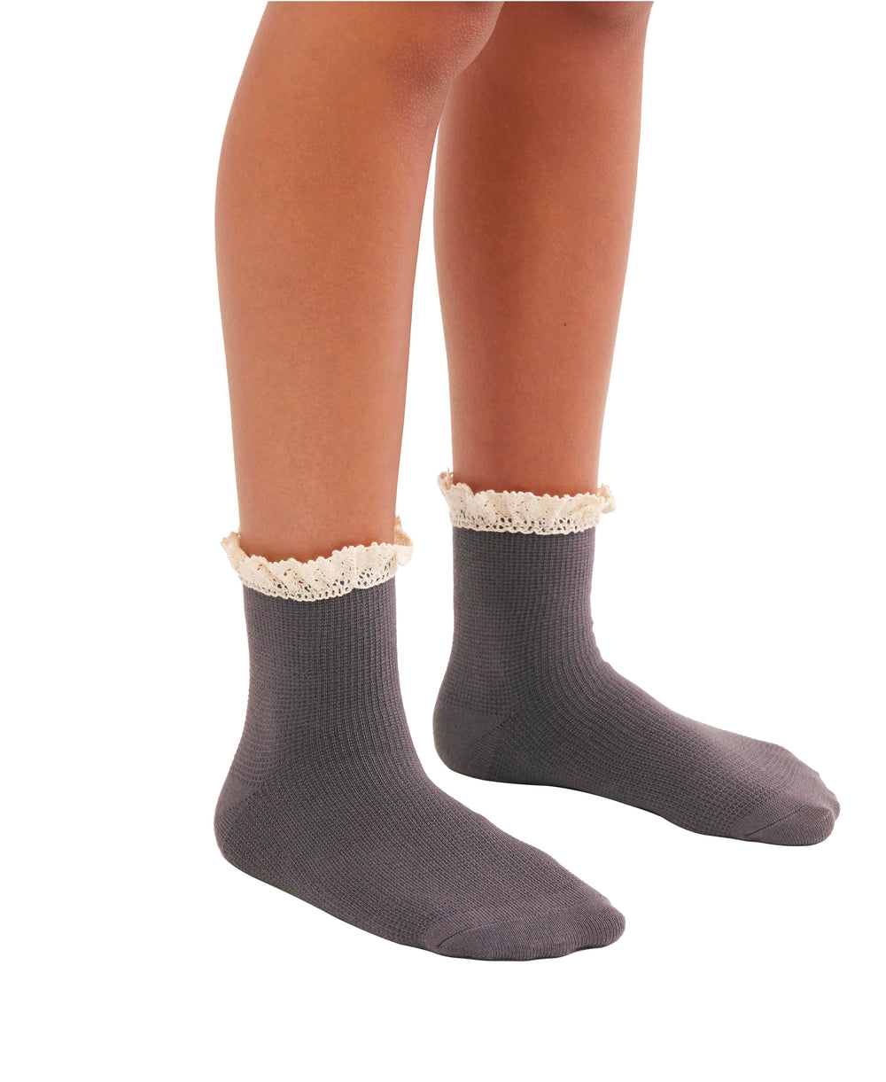 Waffle Knit Ankle Socks in Shark - Madison&