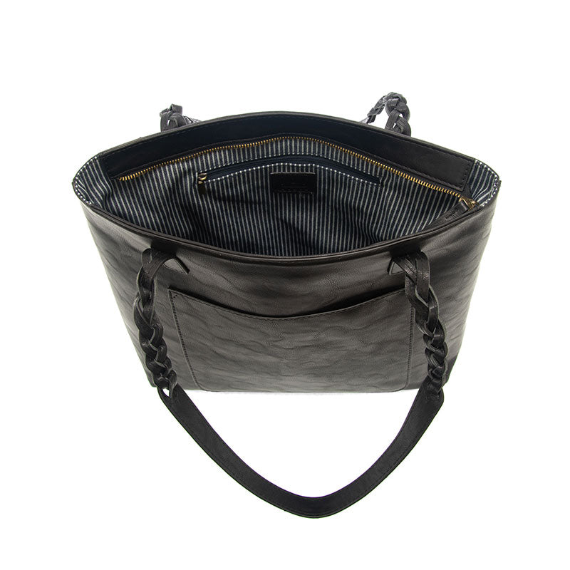 Braided Handle Tote in Black - Madison's Niche 