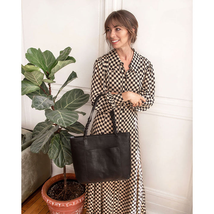 Braided Handle Tote in Black - Madison's Niche 