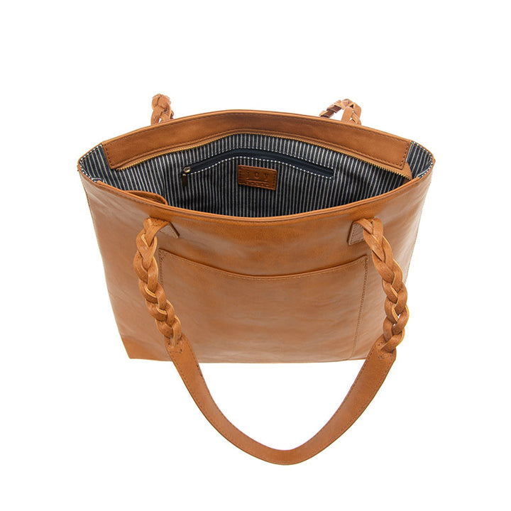 Braided Handle Tote in Tan - Madison's Niche 