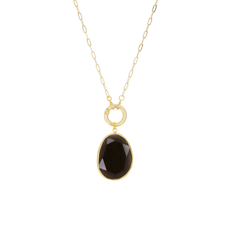 Cat Eye Pendant Necklace in Gold/Onyx