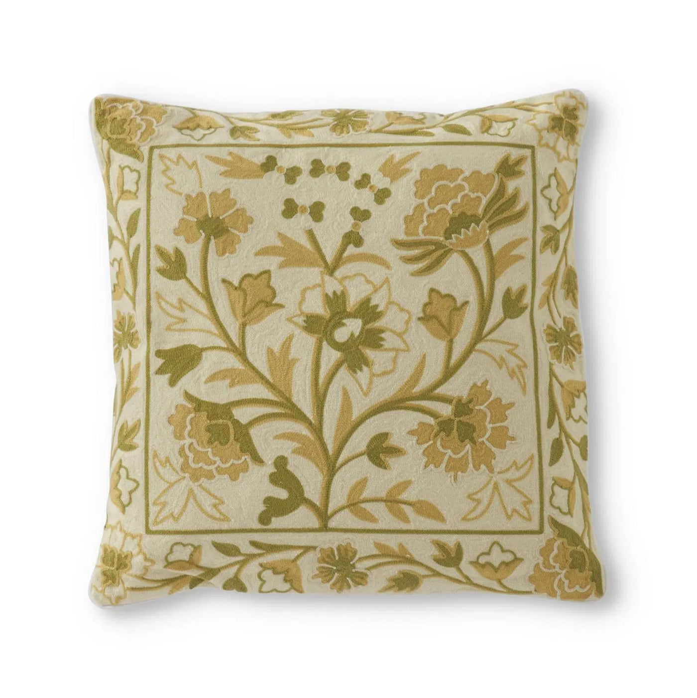 Cream & Green Floral Pillow - Madison's Niche 