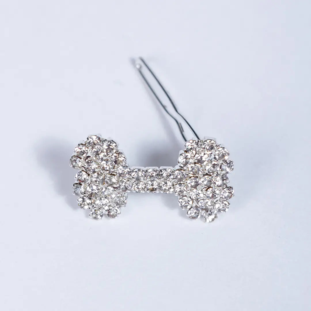 Crystal Dog Bone Barrette in Silver