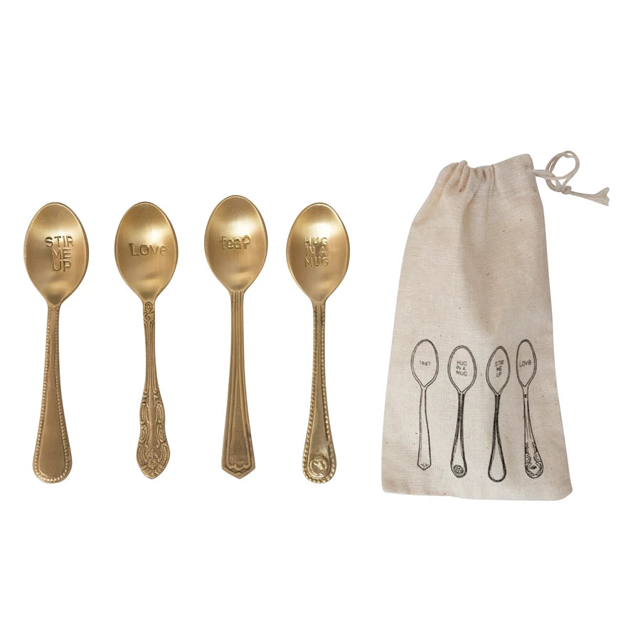 Set of 4 Engraved Spoons in Bag