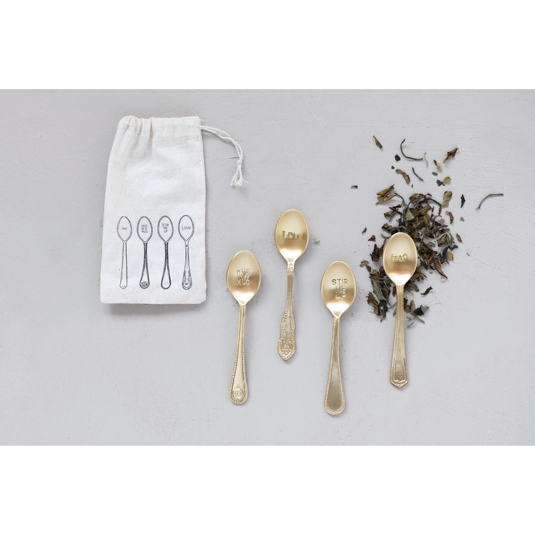 Set of 4 Engraved Spoons in Bag