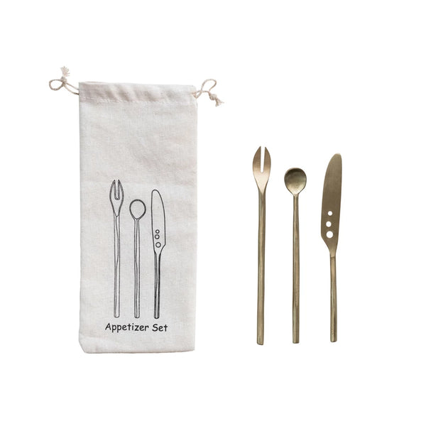 Set of 3 Brass Cutlery in Bag Madison's Niche 