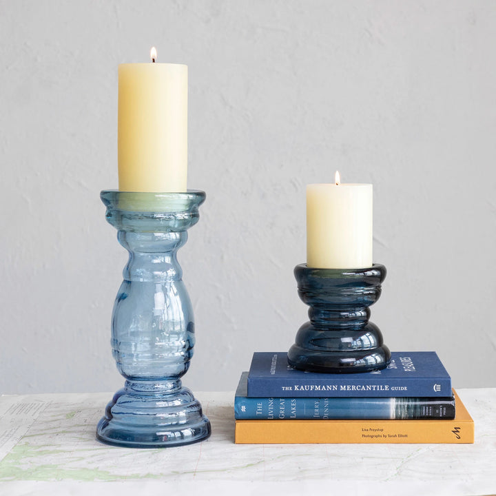 Blue Glass Candle Holder - Madison's Niche 