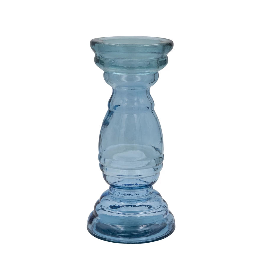Blue Glass 11" Candle Holder - Madison's Niche 
