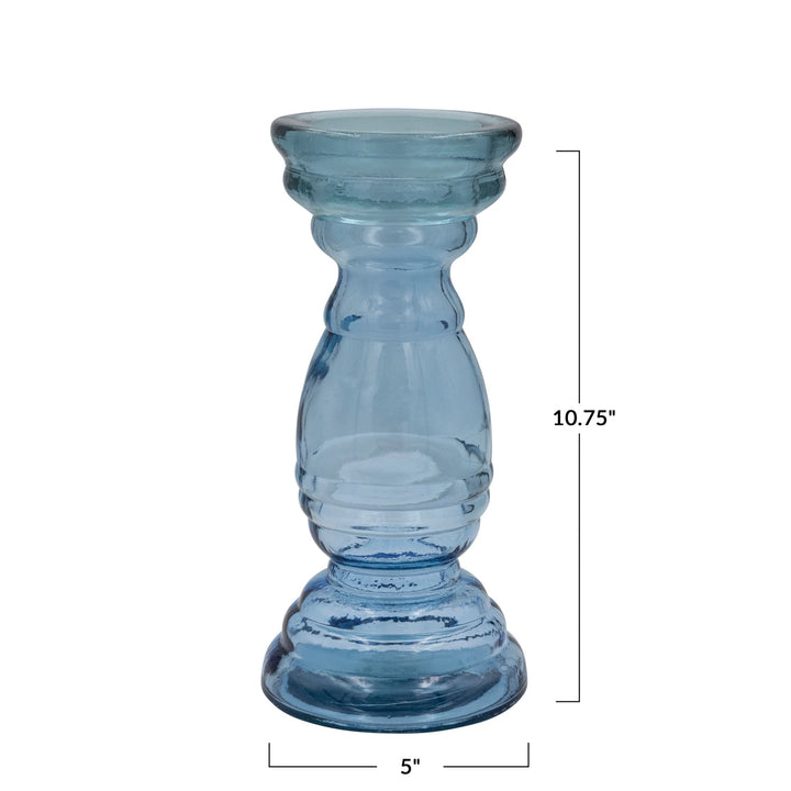 Blue Glass 11" Candle Holder