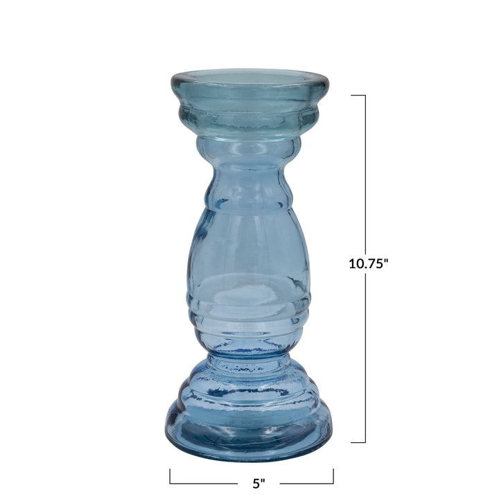 Blue Glass 11" Candle Holder - Madison's Niche 
