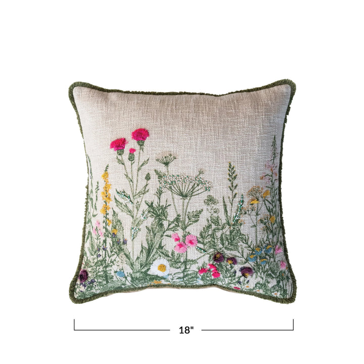 Floral Beaded 18" Pillow