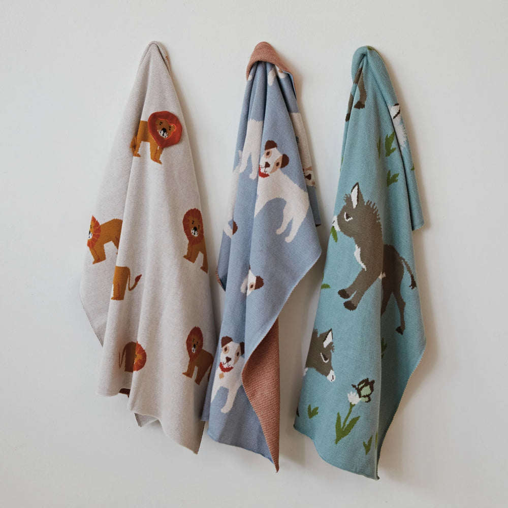Knit Baby Blanket with Dogs - Madison's Niche 