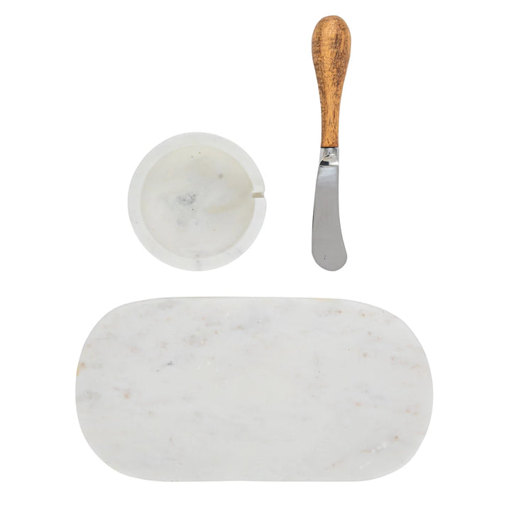 Marble Board, Bowl & Knife Set