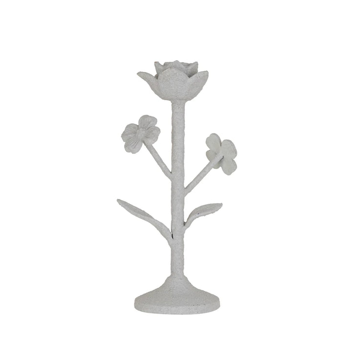 White Floral Taper Holder