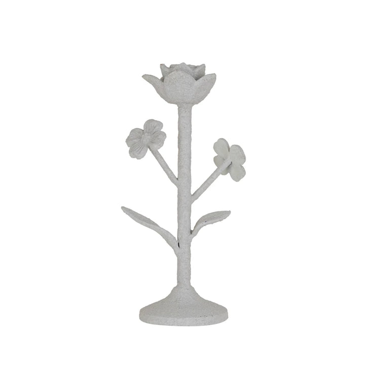 White Floral Taper Holder - Madison's Niche 