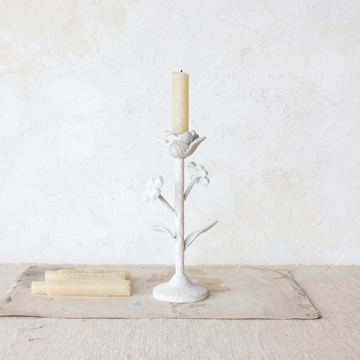 White Floral Taper Holder - Madison's Niche 