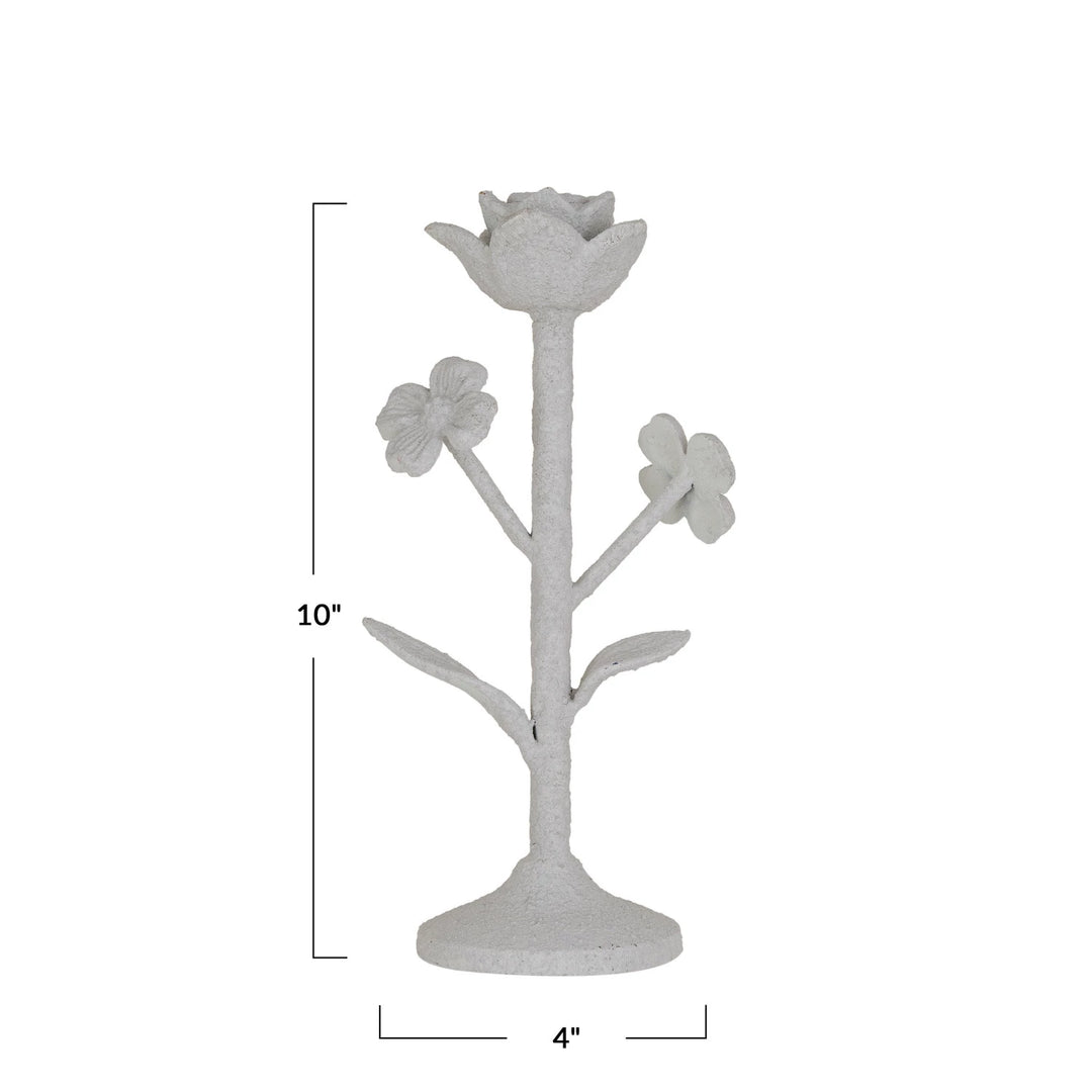 White Floral Taper Holder