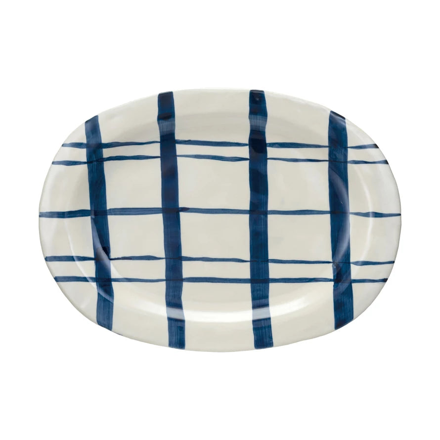 Blue Plaid Oval Platter - Madison's Niche 