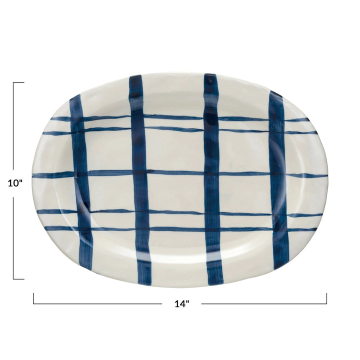 Blue Plaid Oval Platter