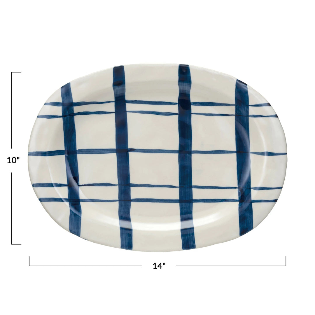 Blue Plaid Oval Platter - Madison's Niche 