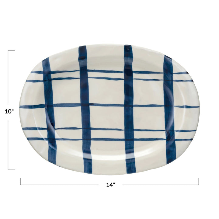 Blue Plaid Oval Platter - Madison's Niche 